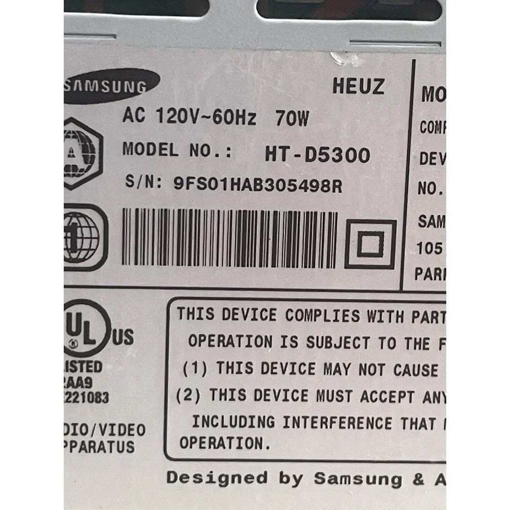 Samsung HT-D5300 Blu Ray DVD Surround Sound‎ 5.1 Ch No Remote Tested & Working